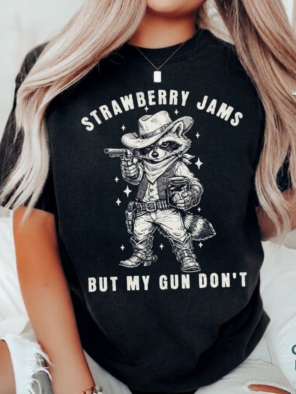 Strawberry Jams Raccoon T-shirt, Funny Western Graphic Tee